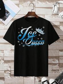 Snow Queen Frozen Cake Decor, Essential Shirt, Great For Layering, Men Cropped Shirt, Show Your Team Spirit While Staying Comfortable At A Game,Personalized  Graphic T-Shirt ,Black Casual Short Sleeves, 100% Cotton, Men's T-Shirt,Funny Graphic T Shirts,S-XXXL,Fall Clothes,Halloween Clothes - 黑色 - 查看 3