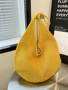 Large Capacity Crochet One Shoulder Tote Bag - Lightweight, Multifunctional Knitted Handbag, Beige, Pink, Brown, Black, Suitable For Travel, Beach, Vacation And Daily Use, Large Tote Bag