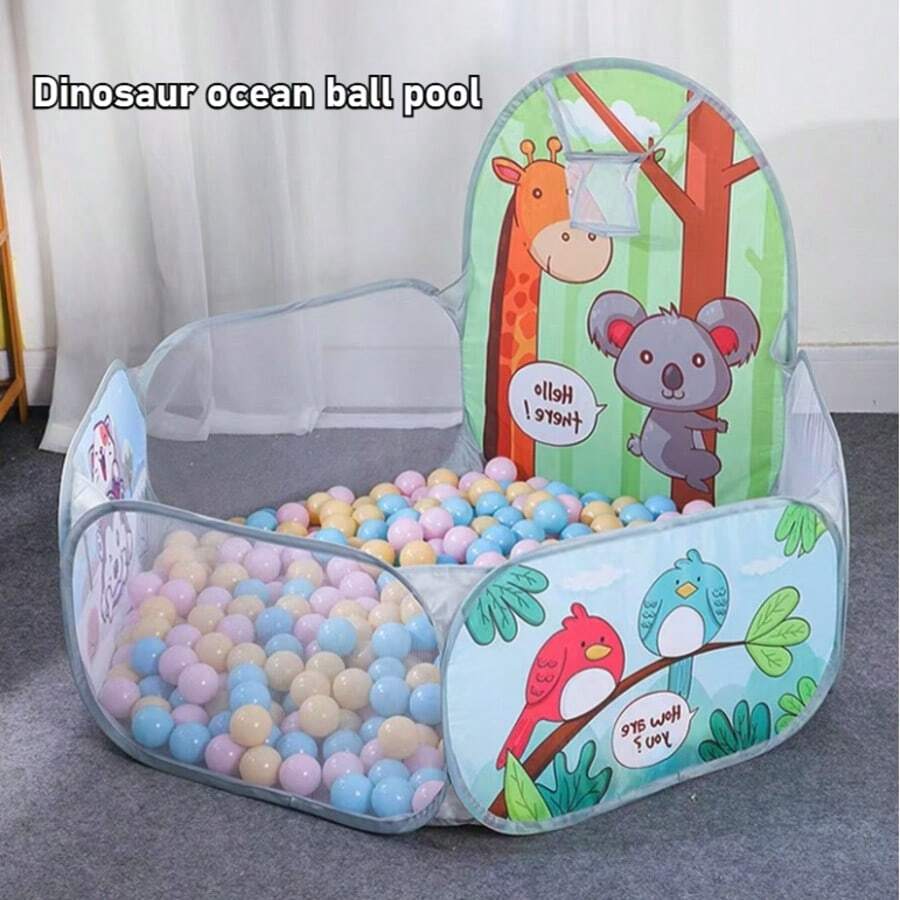 圣诞装饰可爱可折叠卡通球坑帐篷：儿童室内/室外玩耍 - 带海洋球坑和篮球架（不含海洋球）