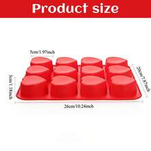 1pc 12-Cavity Heart-Shaped Silicone Cake Mold - Non-Stick DIY Baking Mold For Brownies, Cupcakes & Cake Pops, Chocolate, Soap, Jelly, Candy Making, Valentine's Day Muffins Pan