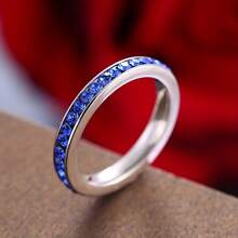 1pc Luxury Birthstone Eternity Band Stainless Steel Stackable Ring For Women, 12 Colors Available, High-Quality Jewelry, Ideal For Valentine's Day, Engagement, Anniversary, Birthday Gift - Silver - View 7