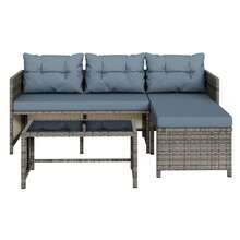 Vongrasig 3 Piece Patio Furniture Sets, All-Weather PE Wicker Outdoor Sofa Couch Sectional Set, Small Conversation Set For Garden/Patio W/Cushion, Glass Table - 淺藍色 - 查看 4
