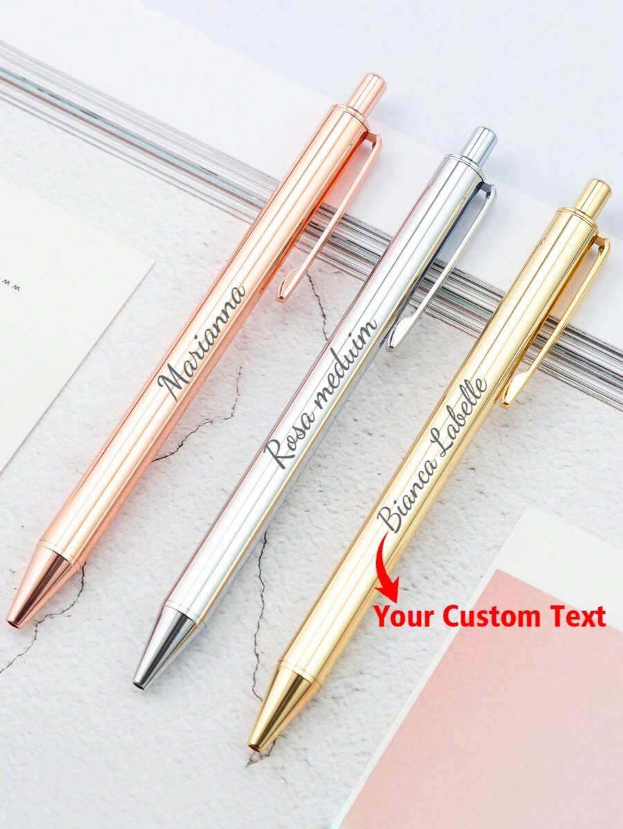 Customized Text/Logo Retractable Pen With Glitter Metallic Finish, Customized Logo Metal Advertising Ballpoint Pen, Creative Glitter Metallic Advertising Gift Ballpoint Pen, Back To School Gift, Gift For Teachers And Friends,Office Decor - 14.3*1cm - View 1