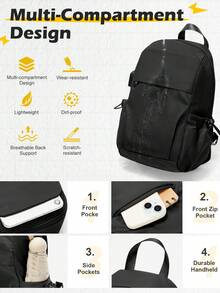 学生单肩包、钱包包、旅行包、带多口袋和 USB 端口的斜挎包、防水多功能包、带可调节肩带的斜挎包、带多隔层和拉链的胸包、适合学生、女孩和男孩的黑色书包 - 多色 - 查看 8