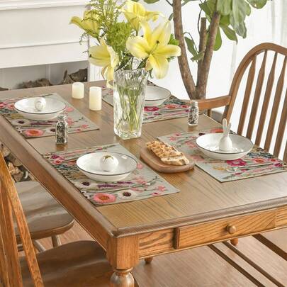 4/6 miếng lót bàn thêu hoa nhiều màu, khăn trải bàn hình chữ nhật, có thể giặt được, thích hợp cho bữa tối gia đình, bàn cà phê, đồ trang trí phòng bếp và phòng ăn bền, trang trí bàn tiệc và cảnh trí, trang trí nhà cửa