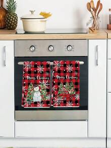 2 件装姜饼图案厨房毛巾可爱圣诞风格洗碗巾厨房擦干洗碗巾