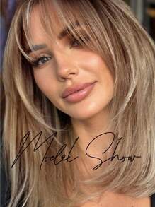 真人发顶饰，带刘海，丝绸底座，3 片装，渐变棕色和金色直发顶饰，适合女性日常佩戴 #4p613 - S4/613 - 查看 5