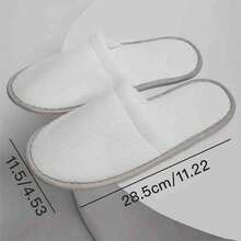 12pcs Disposable White Home Slippers, Unisex Spa Slippers, Bulk Hotel Slippers, Suitable For Guests, Non-Slip Sole, Closed Toe, Fluffy Guest Shoes, No Power Needed, Applicable For Bathroom, Wedding, Shoeless Home