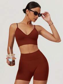 MASKERT Women's Seamless Camisole With Cup Cover, Short Tank Top Sports Set, Skin Friendly, Comfortable, Sports, Home And Commuting Underwear