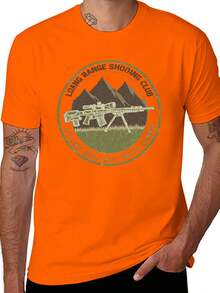 S~5XL Classic  Cotton Tee | Unisex American Size | 180gsm Fabric | Men's Vintage Military Sniper Graphic T-Shirt Funny Long Range Shooting Design Casual Wear Gift For Gun Enthusiasts Print | Beach & Casual Wear - 橘色 - 查看 1
