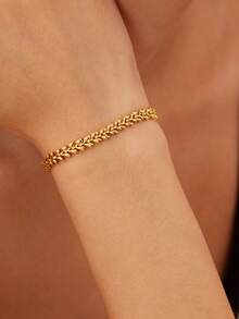 Nooxian 1pc Gold Jewelry Women's Bracelet, Layered Style, Stainless Steel Wheat Ear Tassel Waterproof Beach Vacation Bracelet, Daily Gift Accessory (Wheat Ear Bead Quantity Random, No Gift Box)