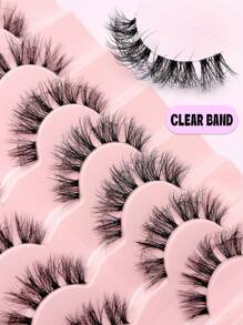 Asiteo 7对装自然凌乱假睫毛，柔软蓬松轻盈，打造自然妆容，透明睫毛梗，可重复使用，适合日常妆容，假睫毛 - 交叉款 - 查看 6