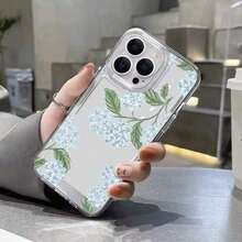 Teléfono 1 unidad. Elegante diseño de fondo con estampado floral de hortensias azules. Funda con esquinas acolchadas para phone 15 Pro/16/15/14/13/12/11 Pro. Resistente a golpes, ultrafina y antirrayas. Ideal para chicas. - transparente - Ver 3