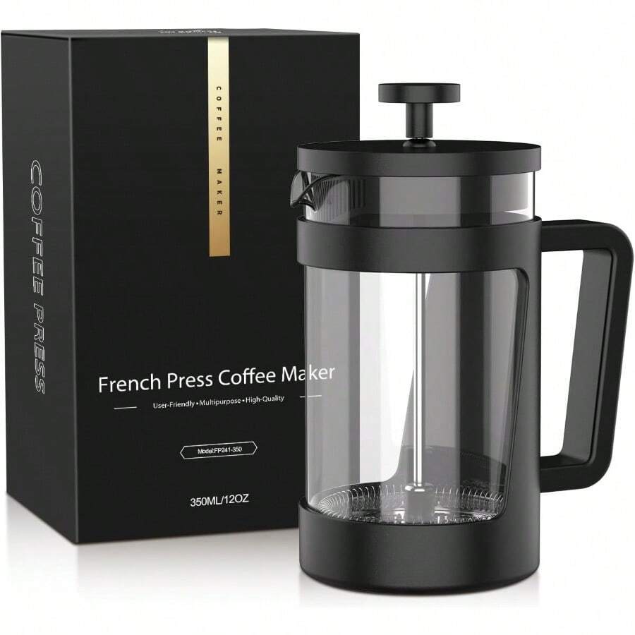 Small French Press 12 Oz Mini French Press Coffee Maker 1 Cup Single Serve Coffee Press Coffee Brewer With 3 Level Filtration Perfect For Tea Lovers - Black - View 1