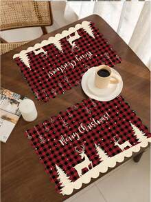 2pcs/4pcs Creative Christmas Party Linen Insulated Mat With Wavy Edge Non-Slip 12*18 Inch Heat Resistant For Christmas Holiday Farmhouse Family Gathering And Party Decoration Placemat