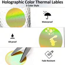 2 Inch Circle Thermal Sticker Labels Self Adhesive Round Direct Thermal Labels Multipurpose Printer Stickers For DIY Logo Design, Qr Code, Name Tag(Holographic/Transparent/White Color)