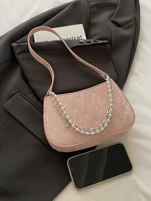 2025 New Pearl Chain Crossbody Bag, Women's Shoulder Bag, Compact Minimalist Commuter Bag, Sweet & Cute Summer Square Bag - Pink - View 9