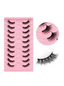 10 أزواج من رموش عين القطة الكاذبة نصف العين، رموش كاذبة منحنية بشكل طبيعي لتكبير العيون، مناسبة للمبتدئين (BY08)