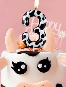 Black & White Cow Spot Print Numbered 0-9 Birthday Animal Theme Anniversary Celebration Party Cake Decorative Candles - Multicolor - View 2