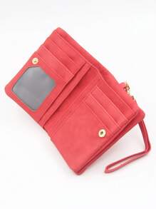 红色短款双拉链钱包，复古高品质哑光PU皮革腕包，小巧方形包，可折叠可扩展，多卡位紧凑型票据夹，派对礼物，礼品，礼品卡夹 - 酒紅色 - 查看 6
