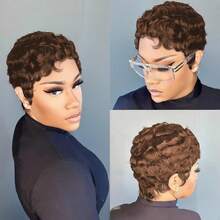 Wig Pendek Pixie Wanita, Rambut Manusia Keriting, Gaya Pendek Cokelat dengan Poni, Berlapis, Tanpa Lem & Bagian Depan Tanpa Renda, Sepenuhnya Ditenun dengan Tangan, Mudah Dipakai, Hadiah Ideal untuk Kekasih, Hari Valentine, Penggunaan Sehari-hari - Coklat - View 6
