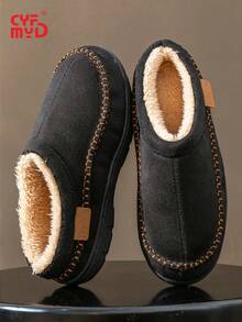 Chinelos de Espuma de Memória Masculinos - Forro Peludo, Sapatos Quentes para Casa, Uso Interno/Externo, Sola de Borracha Antiderrapante, Preto - Preto - Visão 2