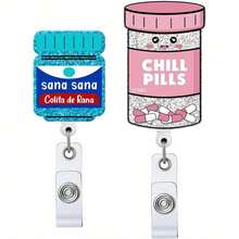 2 Pieces Smile Cold Pill Capsule Stretchable Badge Roll, With ID Clip Name Tag Card Nurse Office Staff Medical Student Crocodile Clip Funnyoon Pill Gift - 2pcs - View 2