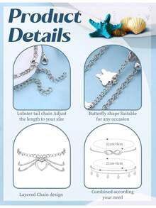 Milacolato Toe Rings And Ankle Bracelets For Women Silver Rose Gold Plated Anklet Toe Rings Cute Layered Anklets Open Tail Rings Adjustable Beach Foot Jewelry For Summer - 彩色 - 查看 2