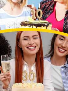 Velas decorativas con números del 0 al 9 en color dorado champán con brillo para fiestas de cumpleaños, aniversarios y bodas - champán dorado - Ver 7