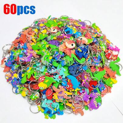 20/25/30/35/40/45/50/55/60pcs Random Assorted Cartoon Dinosaur Keychains, Cute Dinosaur Keyrings Suitable For Classroom Prizes, Student Rewards, Back To School, Multi-Color & Multi-Style Halloween Accessories Teachers Day Christmas Gift Ideas Bag Charms Car Friend Sister