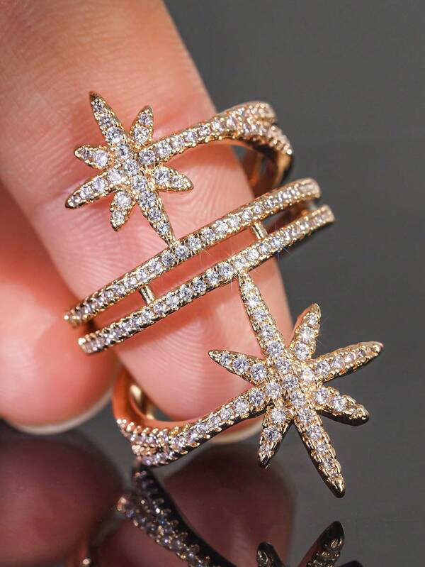 1 PC Luxury Cubic Zirconia Star Ring For Women For Wedding Engagement Anniversary Party Jewelry Valentine's Day Gift