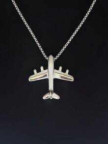 1 件新款欧美时尚男士不锈钢项链，配复古天使翅膀吊坠、圣本笃钥匙吊坠、嘻哈飞机吊坠，适合服装搭配、节日礼物、日常佩戴 - 銀色 - 查看 4