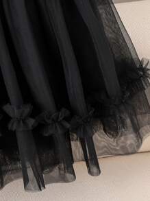 2pcs Girls Elegant Bowknot Long Sleeve Top & Mesh Princess Dress Set, Spring/Autumn