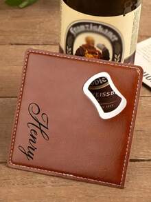 Customized Multi-Functional Beer Bottle Opener, PU Leather & Metal Bottle Opener, Stainless Steel Coaster, Customized Halloween Bottle Opener, Suitable For Restaurant, Kitchen, Customized Bar, Dining Establishment, Office Desk Coaster