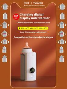Wireless Heated Milk Bottle Warmer, Portable USB Constant Temperature Milk Warmer For Night Feeding, Suitable For Car Charging