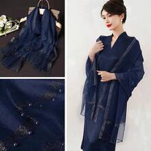 Womens Scarves Lightweight Silk Scarf Shawls And Wraps For Evening Dresses Summer Beach Wedding Shawl Giftshalloween - 藍色 - 查看 9