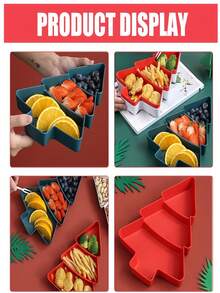 1 pieza Plato para aperitivos navideños, bandeja para aperitivos con forma de árbol de Navidad con compartimentos para nueces, caramelos, frutas secas y semillas, de plástico resistente, diseño de árbol de Navidad, ideal para fiestas navideñas, vajilla navideña, barra de caramelos (color y estilo aleatorios)