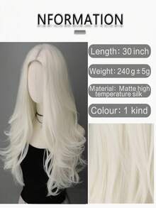 30 Inch Natural White Synthetic Wig, Long Wavy Curly Hair, Middle Part No Bangs, Suitable For Daily, Party, Halloween, Cosplay, Christmas, Events - Multicolor - View 8