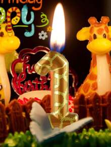 Gold Plated Giraffe Print Numbered 0-9 Birthday Animal Theme Anniversary Celebration Party Cake Decorative Candles - Multicolor - View 2