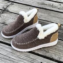 2024 New Women's Winter Shoes, Cross-Border Extra Large Thermal Lined Thickened Fur Edged Warm Flat Winter Shoes, Winter