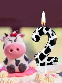 Black & White Cow Spot Print Numbered 0-9 Birthday Animal Theme Anniversary Celebration Party Cake Decorative Candles - Multicolor - View 1