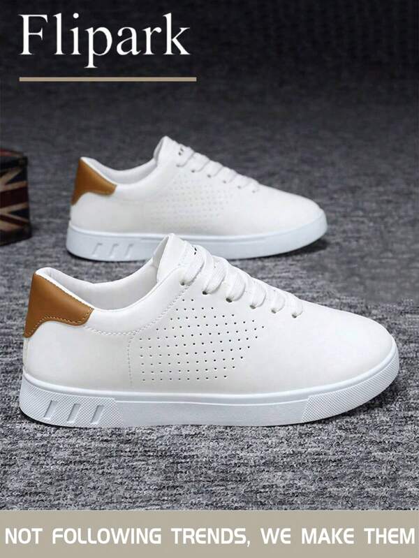 Flipark Men's Classic Solid Color Low-Top Sneakers, Comfortable Non-Slip Lace-Up Casual Sports Shoes, Round Toe, Suitable For Outdoor Activities And Daily Wear, All Seasons
