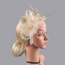 Fascinators Hats Women,Tea Party Fascinator Hair Clip With Feathers Wedding,Derby Hats Headbands - 款式3-香檳金 - 查看 3