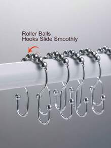 12pcs Stainless Steel Black Shower Curtain Hooks, Rust-Proof Curtain Rings, Smooth And Anti-Drop Double Curtain Rings. Electroplated To Prevent Rust And Corrosion, Suitable For Bathroom Environment. - Multicolor - View 5