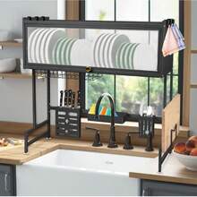 Dish Drainer, 3-Tier Stainless Steel Dish Drainer With Drip Tray, Dish Drainer With Cup Holder, Dish Dryer For Kitchen Counter - Đen-75*30*78cm - Xem 2