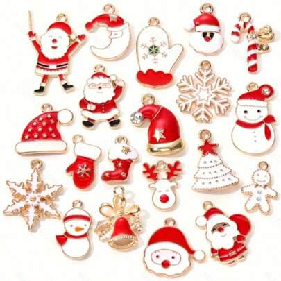 10/20 件圣诞老人和驯鹿帽子、手套、DIY 项链、钥匙扣、装饰配件