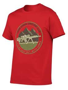 S~5XL Classic  Cotton Tee | Unisex American Size | 180gsm Fabric | Men's Vintage Military Sniper Graphic T-Shirt Funny Long Range Shooting Design Casual Wear Gift For Gun Enthusiasts Print | Beach & Casual Wear - 紅色 - 查看 2