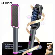 GENAI 2-In-1 Hair Straightener & Curler Brush – 4 Temp Settings, Anti-Frizz Fast Heat Tool For Silky Hair | Back To School & Holiday Gift For Women - EU C Type Plug(220-240V) - View 2