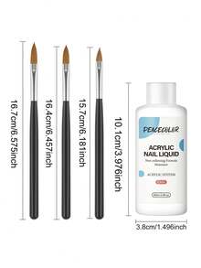peacecolor 60ML Líquido de monómero acrílico y 3 piezas de pinceles de uñas acrílicas, sistema de líquido acrílico, suministros de uñas para regalo de Navidad de salón DIY para mujeres