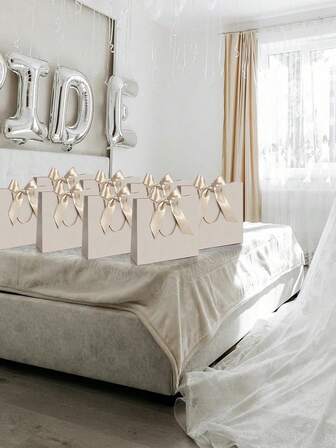 5 piezas/1 pieza - Bolsas de regalo de papel kraft con estilo paisajístico, bolsas de compras, bolsas de embalaje con asas, bolsos decorados con lazos, truco o , Halloween, bolsas de papel de gran capacidad blancas, Halloween, Acción de Gracias, Navidad